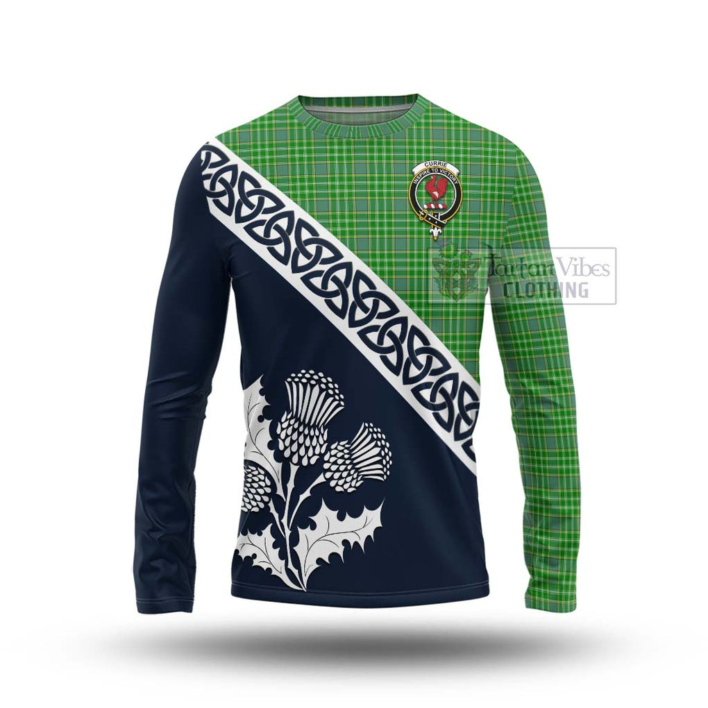 Tartan Vibes Clothing Currie Tartan Long Sleeve T-Shirt Featuring Thistle and Scotland Map