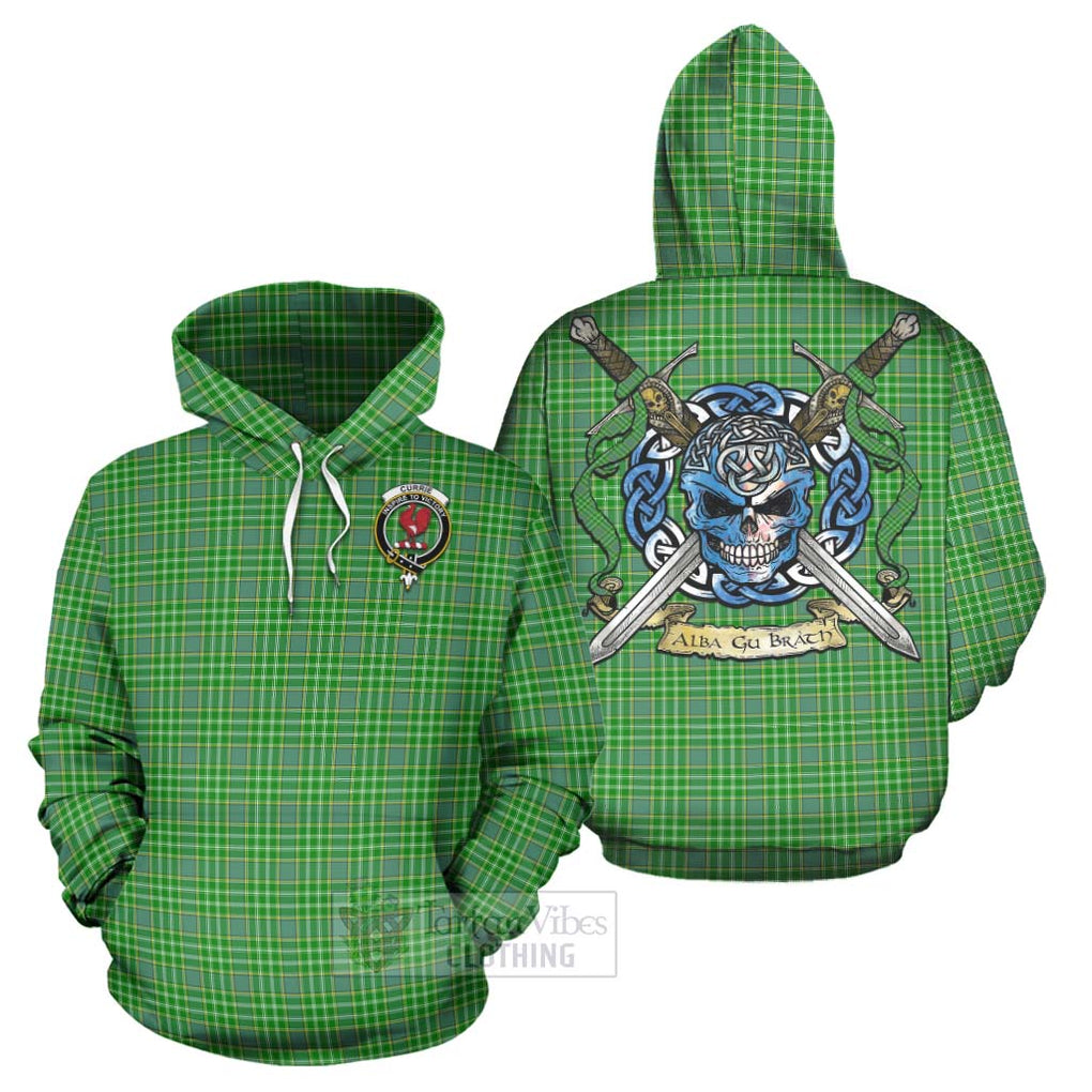 Tartan Vibes Clothing Currie Tartan Hoodie with Family Crest Celtic Skull Style