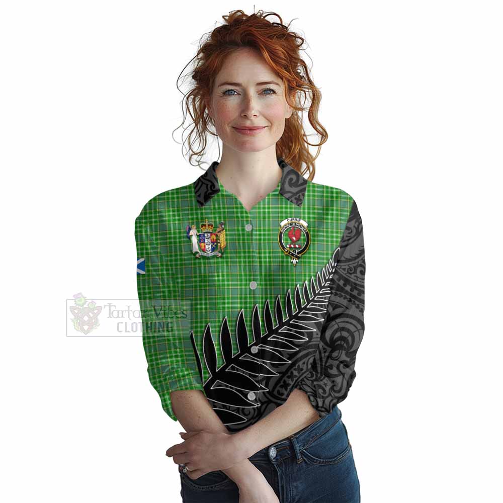 Tartan Vibes Clothing Currie Crest Tartan Women's Casual Shirt with New Zealand Silver Fern Half Style