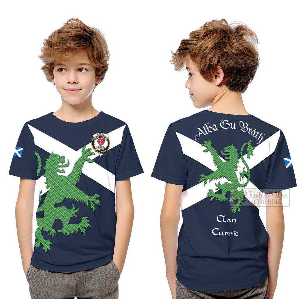 Tartan Vibes Clothing Currie Tartan Lion Rampant Kid T-Shirt – Proudly Display Your Heritage with Alba Gu Brath and Clan Name