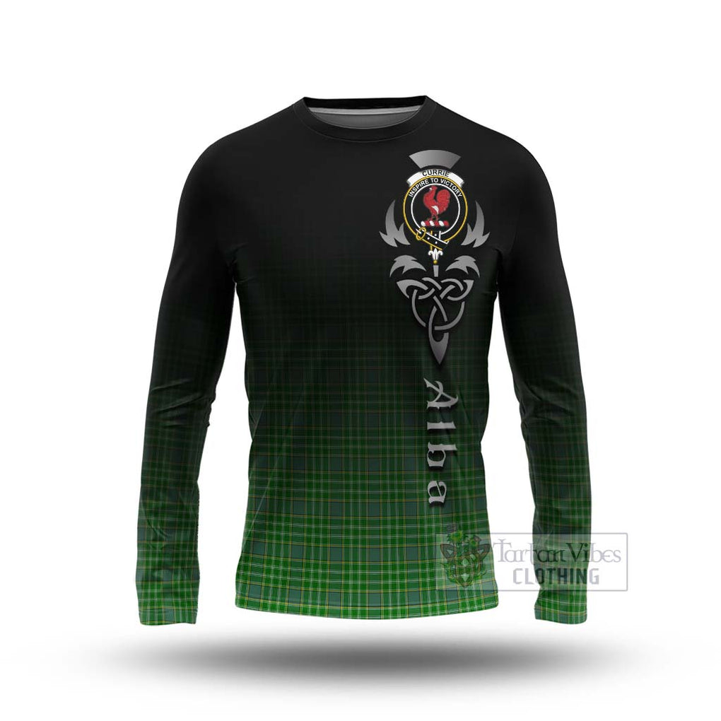 Tartan Vibes Clothing Currie Tartan Long Sleeve T-Shirt Featuring Alba Gu Brath Family Crest Celtic Inspired