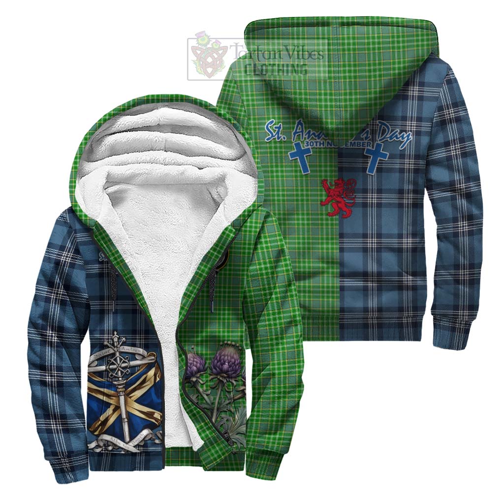 Tartan Vibes Clothing Currie Tartan Sherpa Hoodie Happy St. Andrew's Day Half Tartan Style