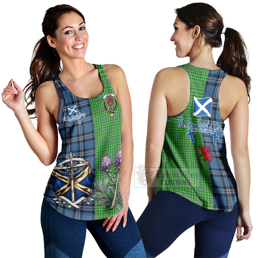 Tartan Vibes Clothing Currie Tartan Women's Racerback Tanks Happy St. Andrew's Day Half Tartan Style