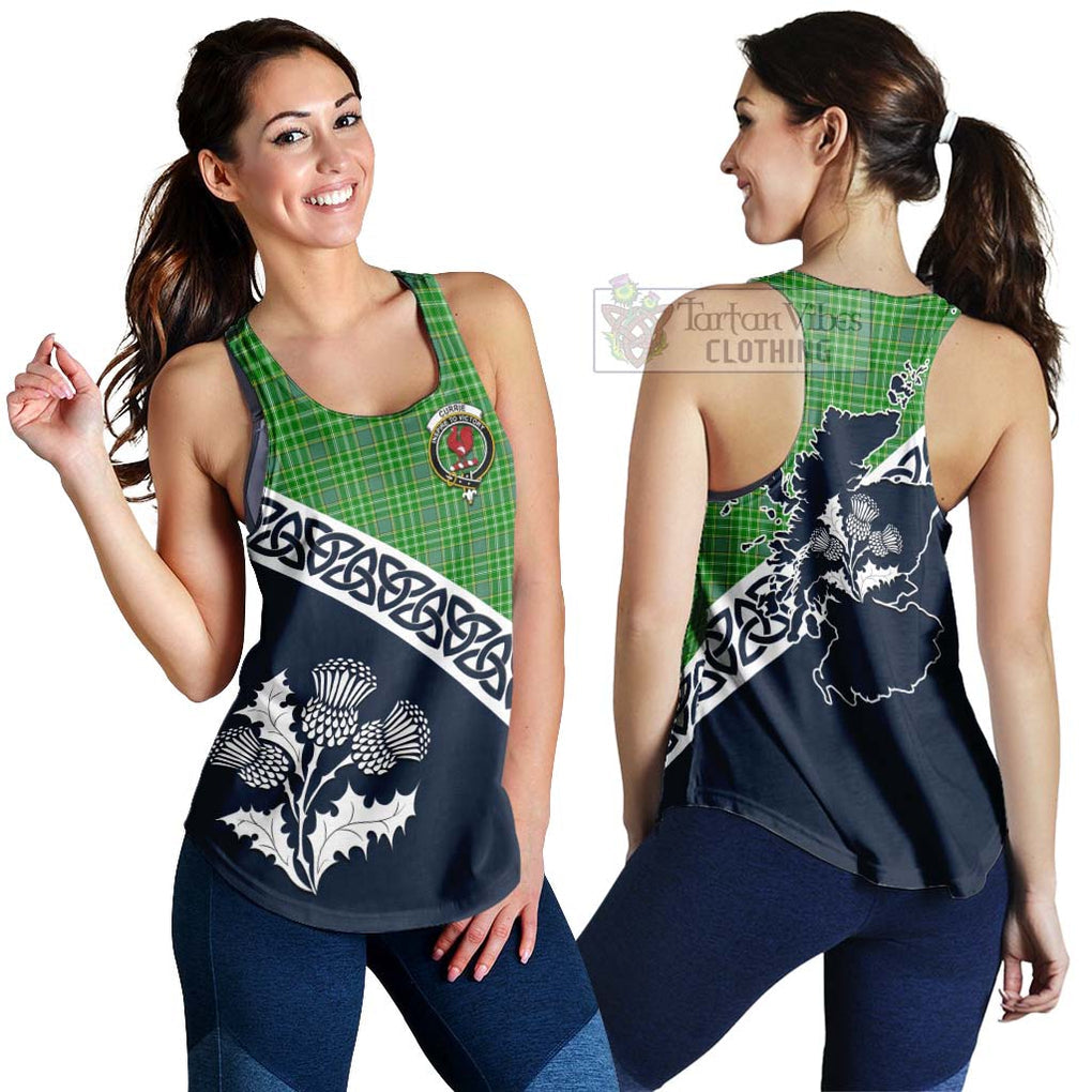 Tartan Vibes Clothing Currie Tartan Women's Racerback Tanks Featuring Thistle and Scotland Map