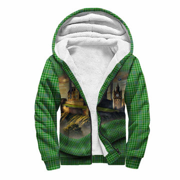 Currie Tartan Family Crest Sherpa Hoodie with Scottish Ancient Castle Style Unisex S - Tartan Vibes Clothing
