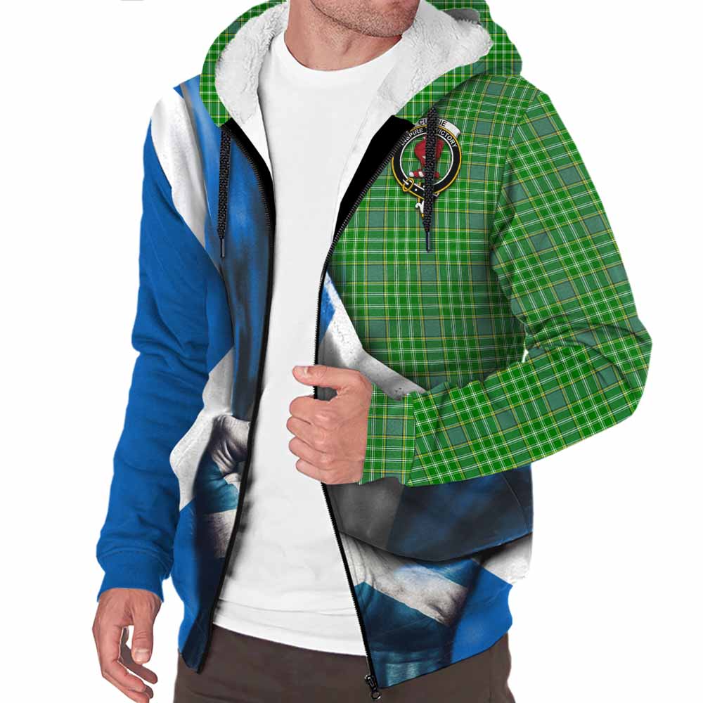 Tartan Vibes Clothing Currie Tartan Sherpa Hoodie with Family Crest Scotland Patriotic Style