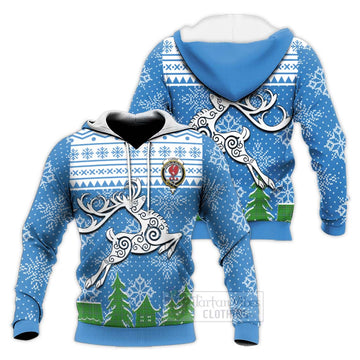 Currie Clan Christmas Knitted Hoodie Celtic Reindeer Style