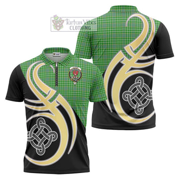Currie Tartan Zipper Polo Shirt with Family Crest and Celtic Symbol Style