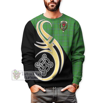 Currie Tartan Sweatshirt with Family Crest and Celtic Symbol Style