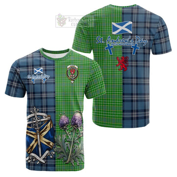 Currie Tartan Cotton T-shirt Happy St. Andrew's Day Half Tartan Style