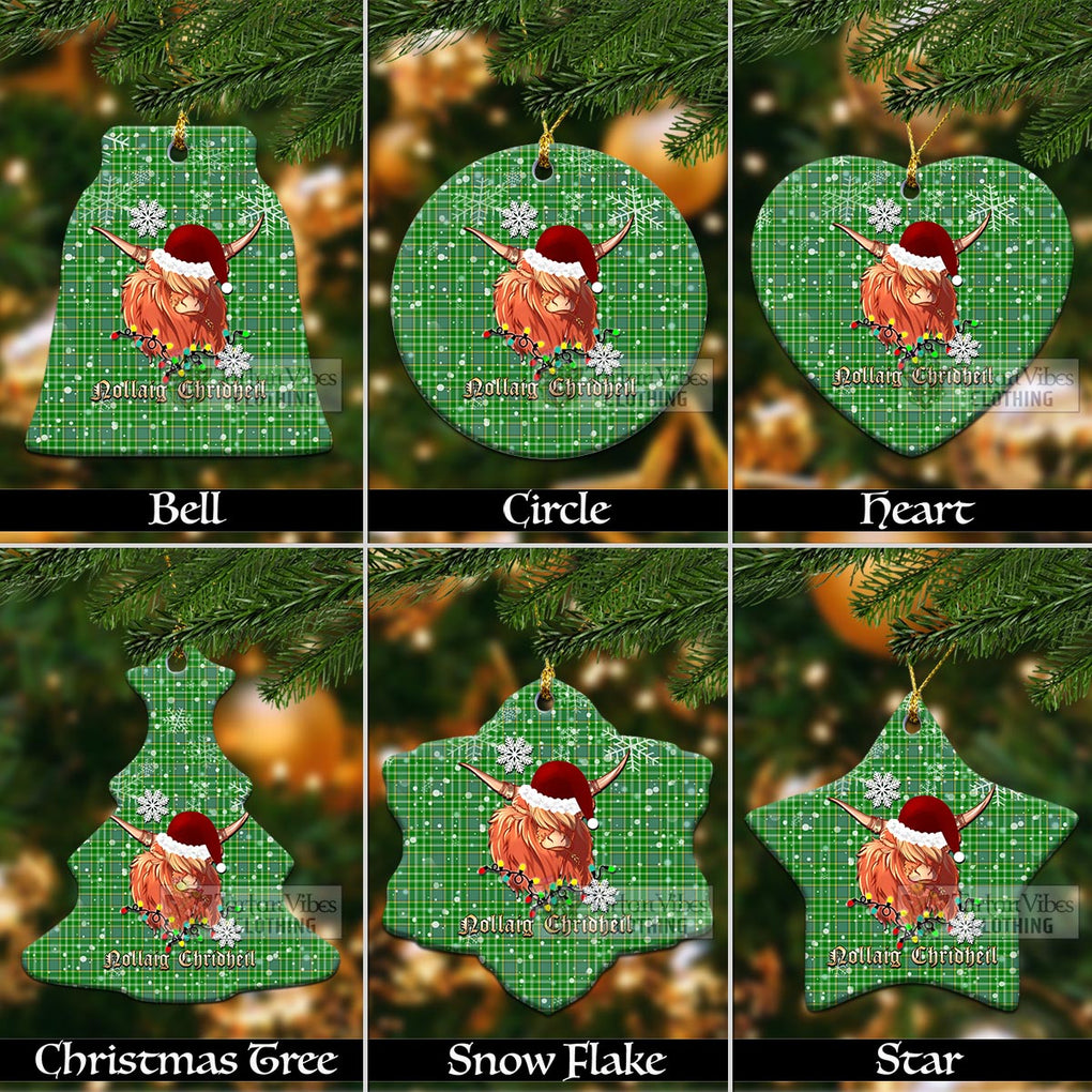 Tartan Vibes Clothing Currie Clan Tartan Ornament with Christmas Twinkle Highland Cattle