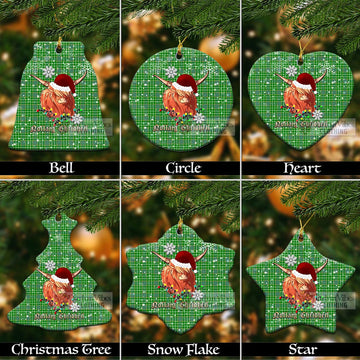 Currie Clan Tartan Ornament with Christmas Twinkle Highland Cattle