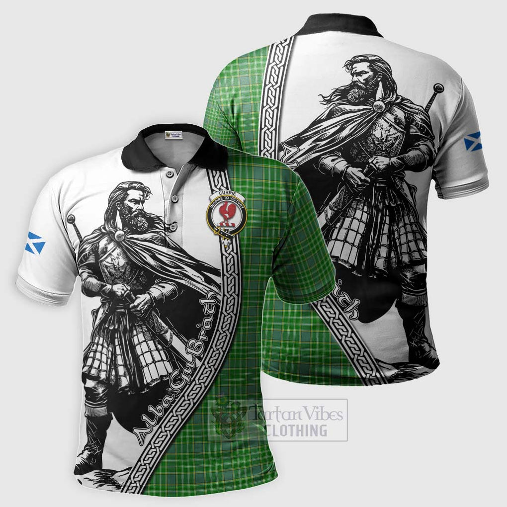 Tartan Vibes Clothing Currie Tartan Clan Crest Polo Shirt with Highlander Warrior Celtic Style