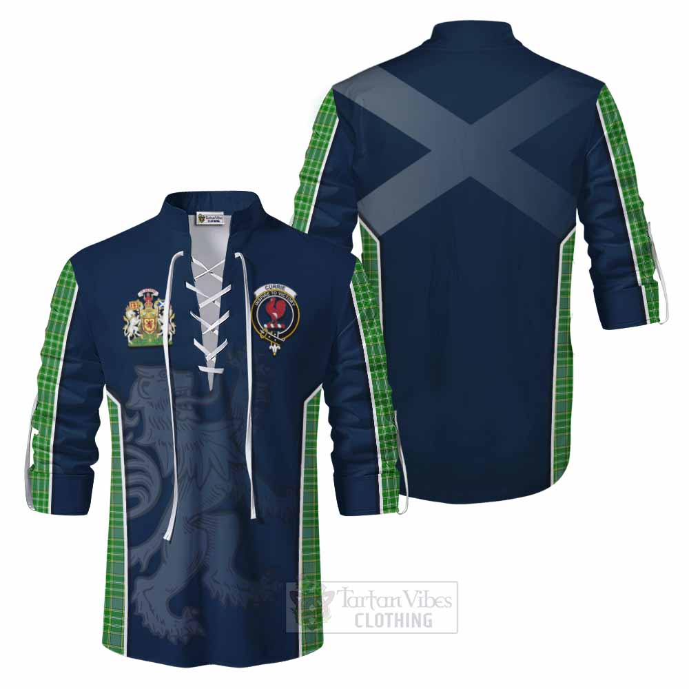 Tartan Vibes Clothing Currie Tartan Ghillie Kilt Shirt with Family Crest and Lion Rampant Vibes Sport Style