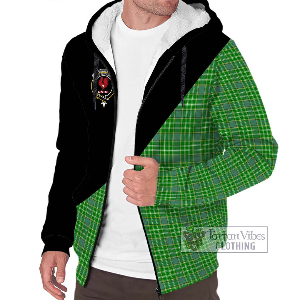 Currie Tartan Sherpa Hoodie with Family Crest and Military Logo Style Unisex S - Tartanvibesclothing Shop