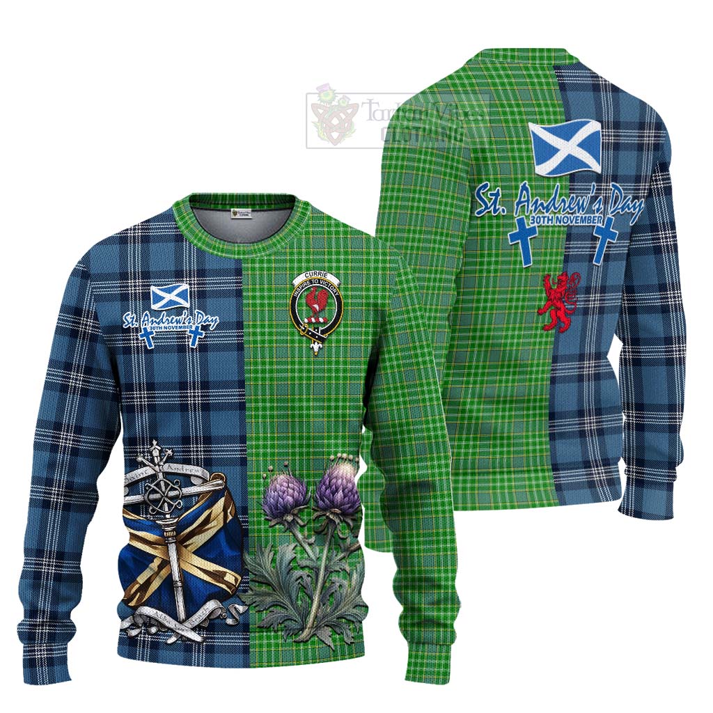 Tartan Vibes Clothing Currie Tartan Knitted Sweater Happy St. Andrew's Day Half Tartan Style