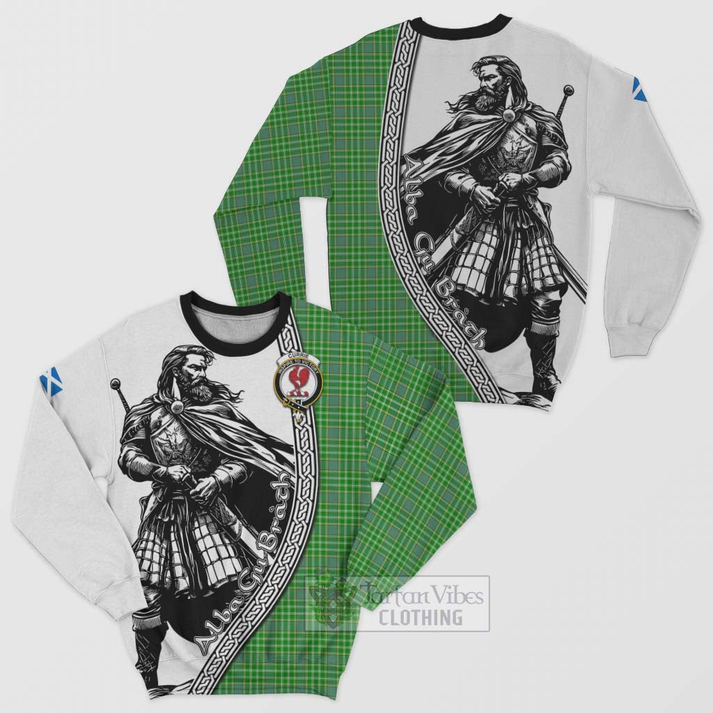 Tartan Vibes Clothing Currie Tartan Clan Crest Sweatshirt with Highlander Warrior Celtic Style