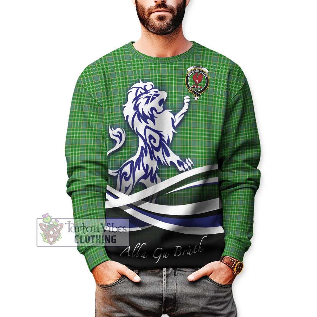 Currie Tartan Sweatshirt with Alba Gu Brath Regal Lion Emblem Unisex - Tartanvibesclothing Shop