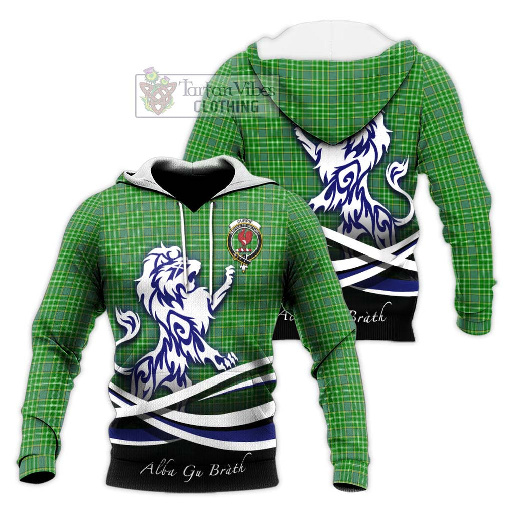 Currie Tartan Knitted Hoodie with Alba Gu Brath Regal Lion Emblem Unisex Knitted Pullover Hoodie - Tartanvibesclothing Shop