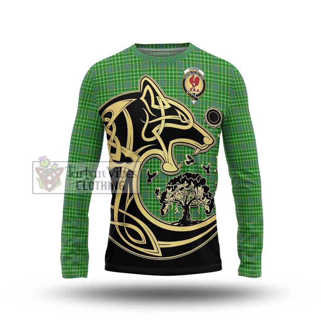 Currie Tartan Long Sleeve T-Shirt with Family Crest Celtic Wolf Style Unisex - Tartan Vibes Clothing