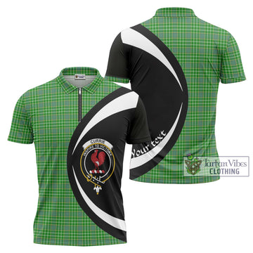 Currie Tartan Zipper Polo Shirt with Family Crest Circle Style
