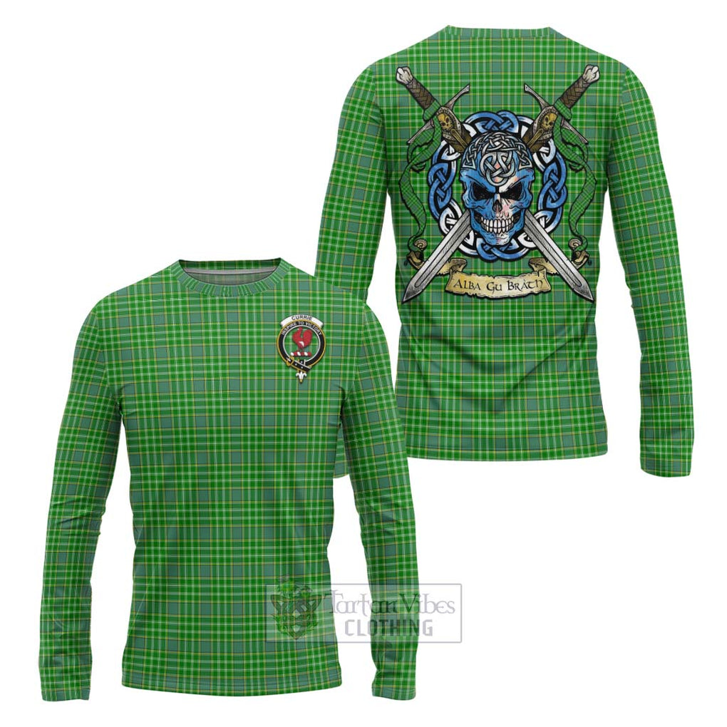 Tartan Vibes Clothing Currie Tartan Long Sleeve T-Shirt with Family Crest Celtic Skull Style