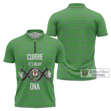 Currie Tartan Zipper Polo Shirt with Family Crest DNA In Me Style