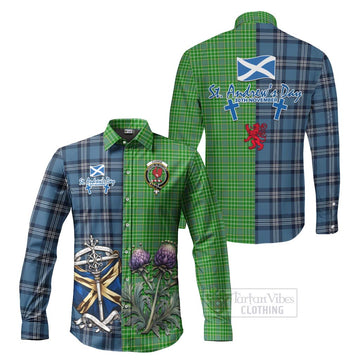 Currie Tartan Long Sleeve Button Shirt Happy St. Andrew's Day Half Tartan Style