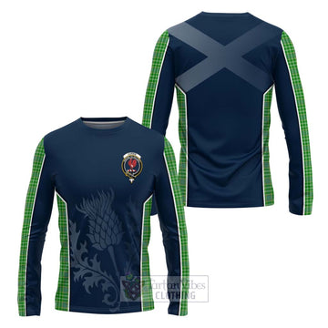 Currie Tartan Long Sleeve T-Shirt with Family Crest and Scottish Thistle Vibes Sport Style