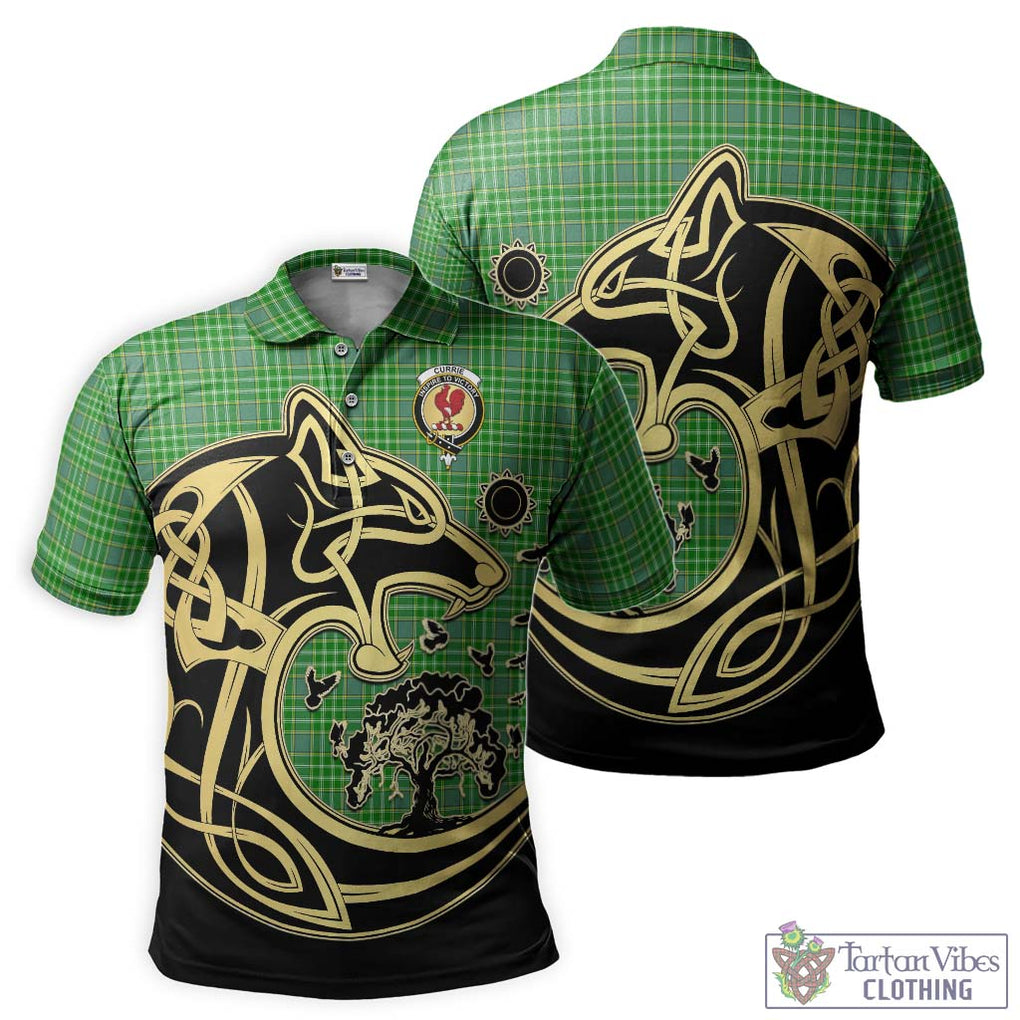 Currie Tartan Polo Shirt with Family Crest Celtic Wolf Style Kid - Tartanvibesclothing Shop