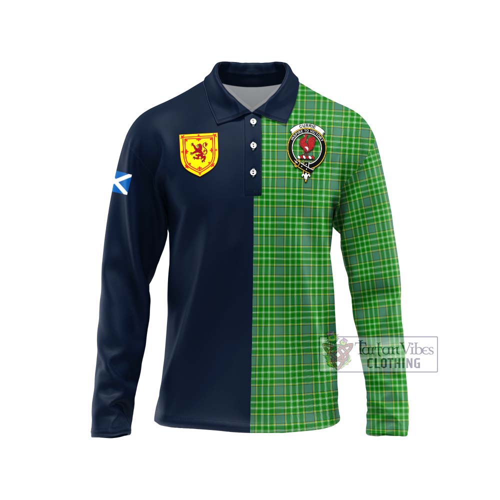 Tartan Vibes Clothing Currie Tartan Long Sleeve Polo Shirt with Scottish Lion Royal Arm Half Style