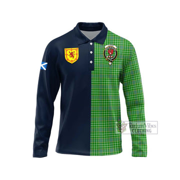 Currie Tartan Long Sleeve Polo Shirt Alba with Scottish Lion Royal Arm Half Style