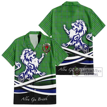 Currie Tartan Short Sleeve Button Shirt with Alba Gu Brath Regal Lion Emblem