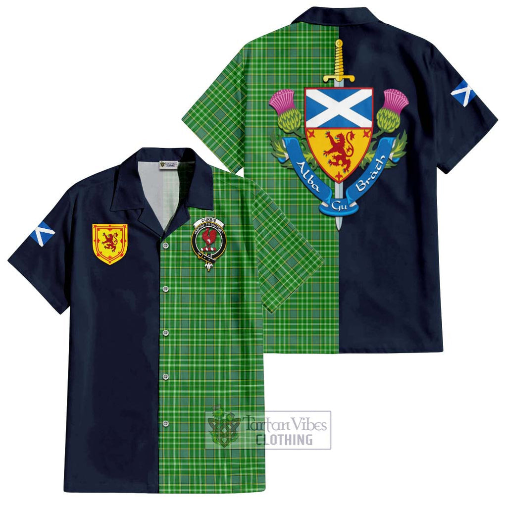 Tartan Vibes Clothing Currie Tartan Short Sleeve Button Shirt with Scottish Lion Royal Arm Half Style