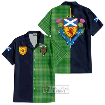 Currie Tartan Short Sleeve Button Shirt Alba with Scottish Lion Royal Arm Half Style