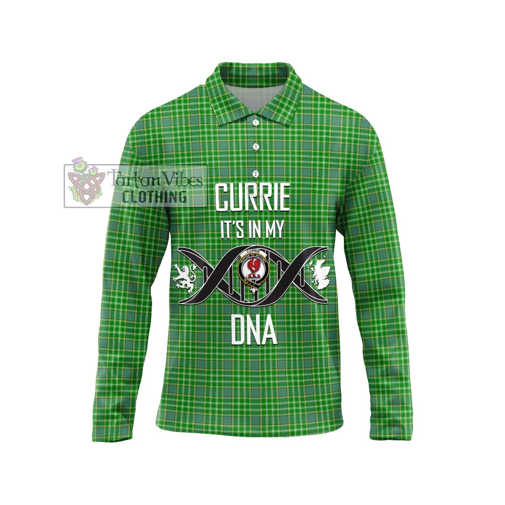 Currie Tartan Long Sleeve Polo Shirt with Family Crest DNA In Me Style Unisex - Tartanvibesclothing Shop