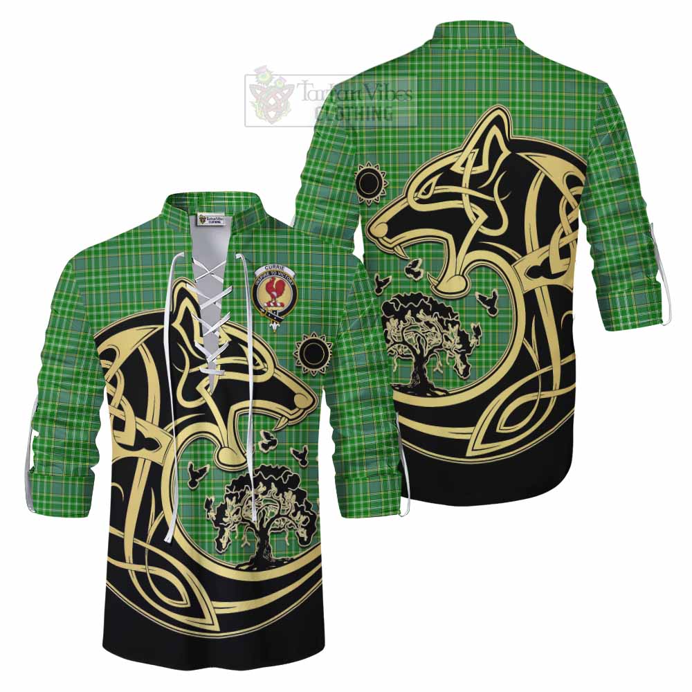 Tartan Vibes Clothing Currie Tartan Ghillie Kilt Shirt with Family Crest Celtic Wolf Style