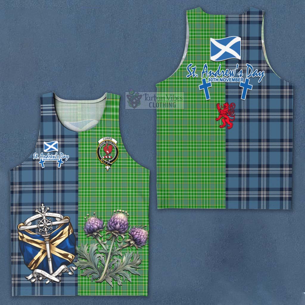 Tartan Vibes Clothing Currie Tartan Men's Tank Top Happy St. Andrew's Day Half Tartan Style