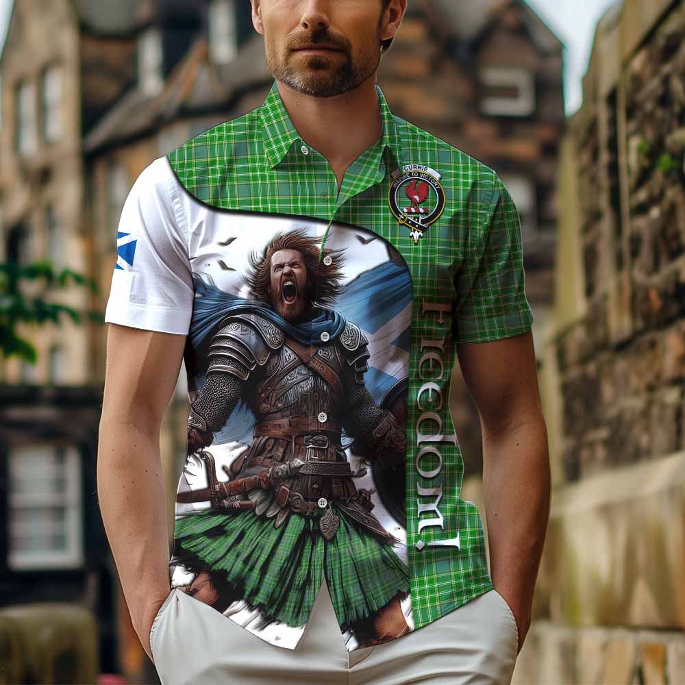 Tartan Vibes Clothing Currie Crest Tartan Short Sleeve Button Shirt Inspired by the Freedom of Scottish Warrior