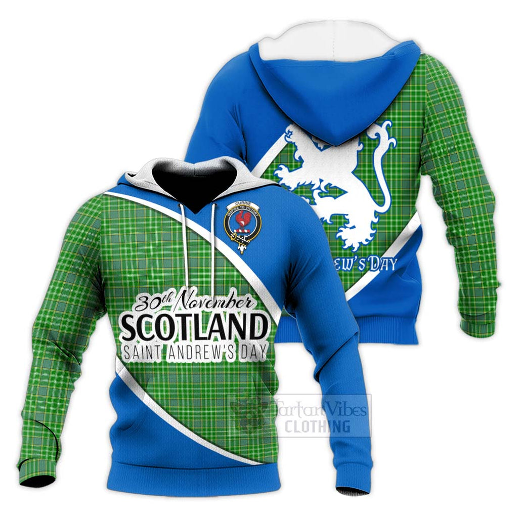 Tartan Vibes Clothing Currie Family Crest Tartan Knitted Hoodie Celebrate Saint Andrew's Day in Style