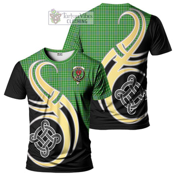 Currie Tartan T-Shirt with Family Crest and Celtic Symbol Style