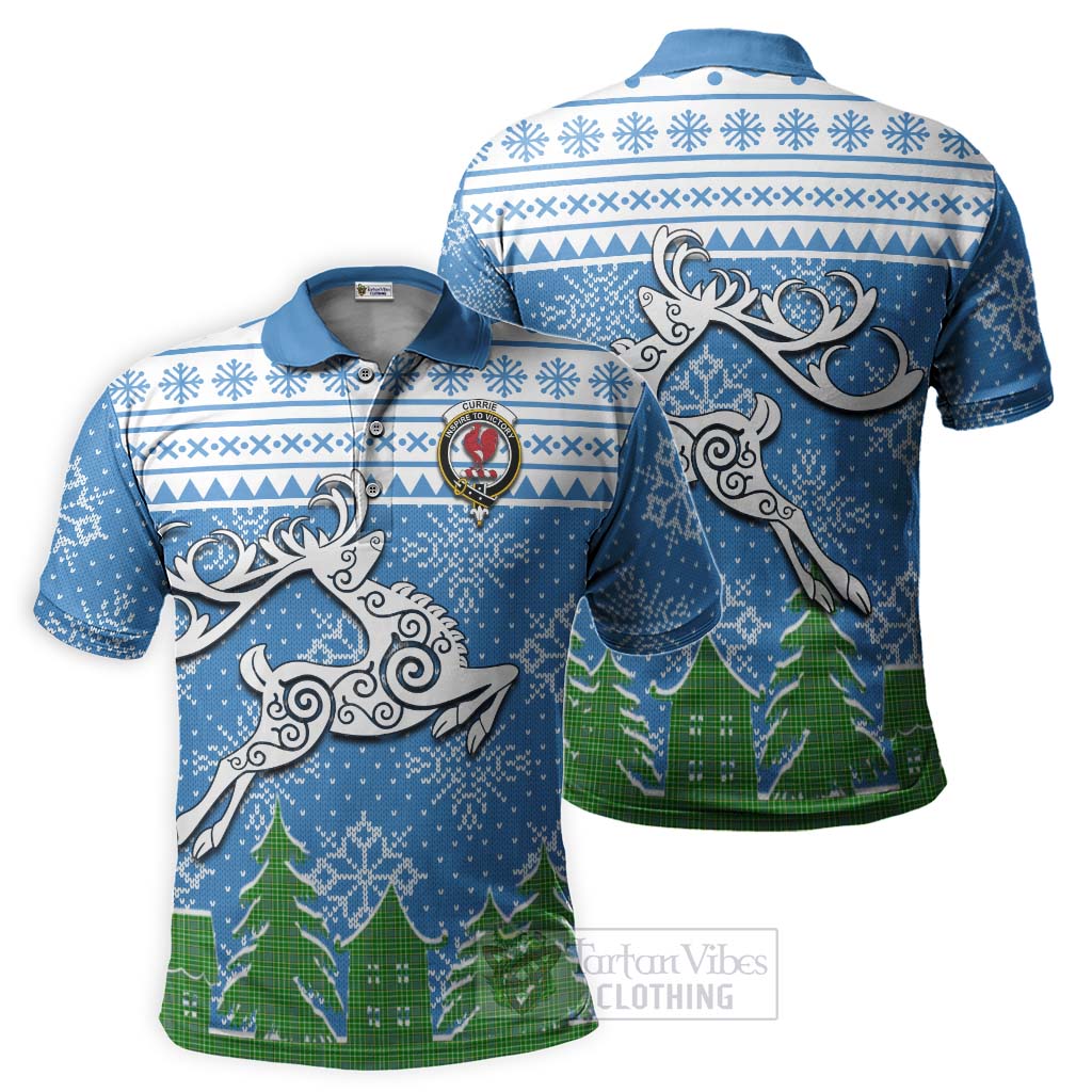 Tartan Vibes Clothing Currie Clan Christmas Polo Shirt Celtic Reindeer Style