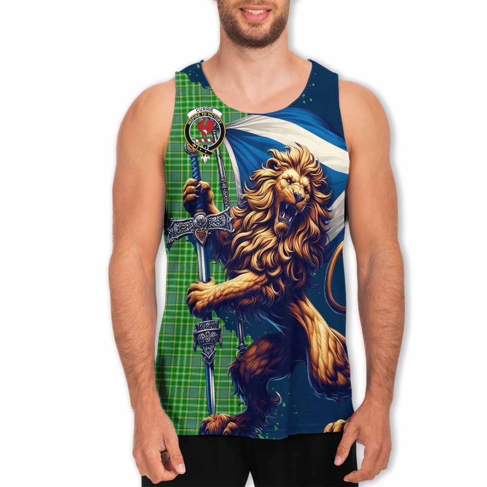 Tartan Vibes Clothing Currie Tartan Family Crest Men's Tank Top with Scottish Majestic Lion