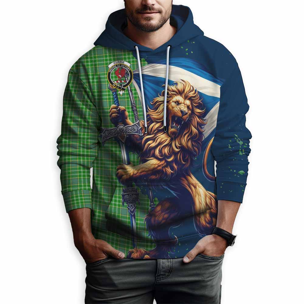 Currie Tartan Family Crest Hoodie with Scottish Majestic Lion