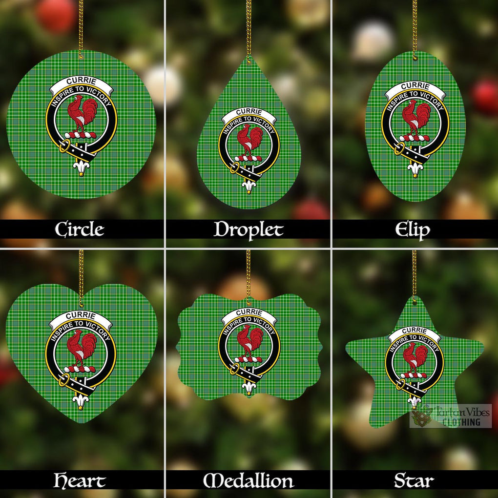 Tartan Vibes Clothing Currie Tartan Christmas Aluminium Ornament with Family Crest