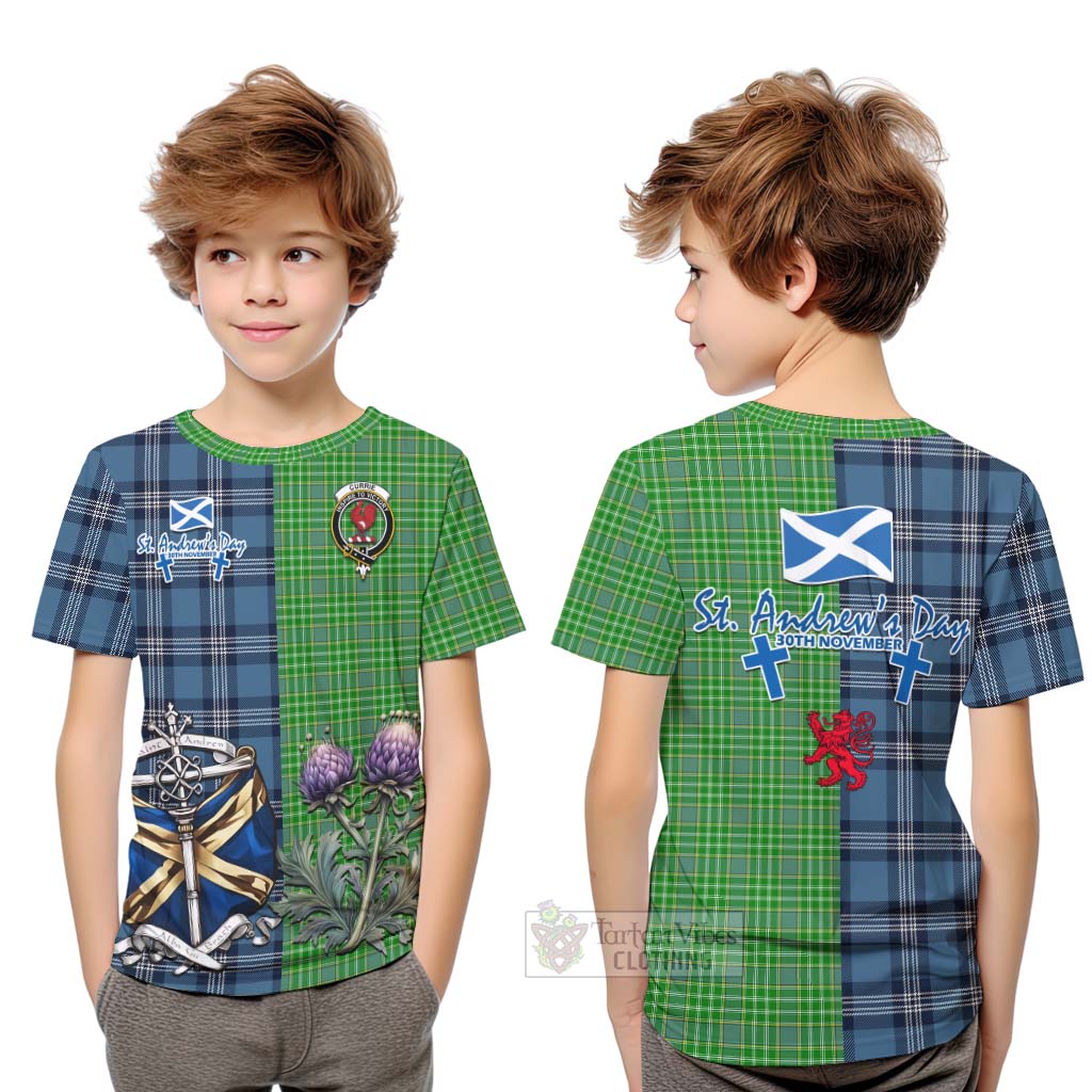 Tartan Vibes Clothing Currie Tartan Kid T-Shirt Happy St. Andrew's Day Half Tartan Style