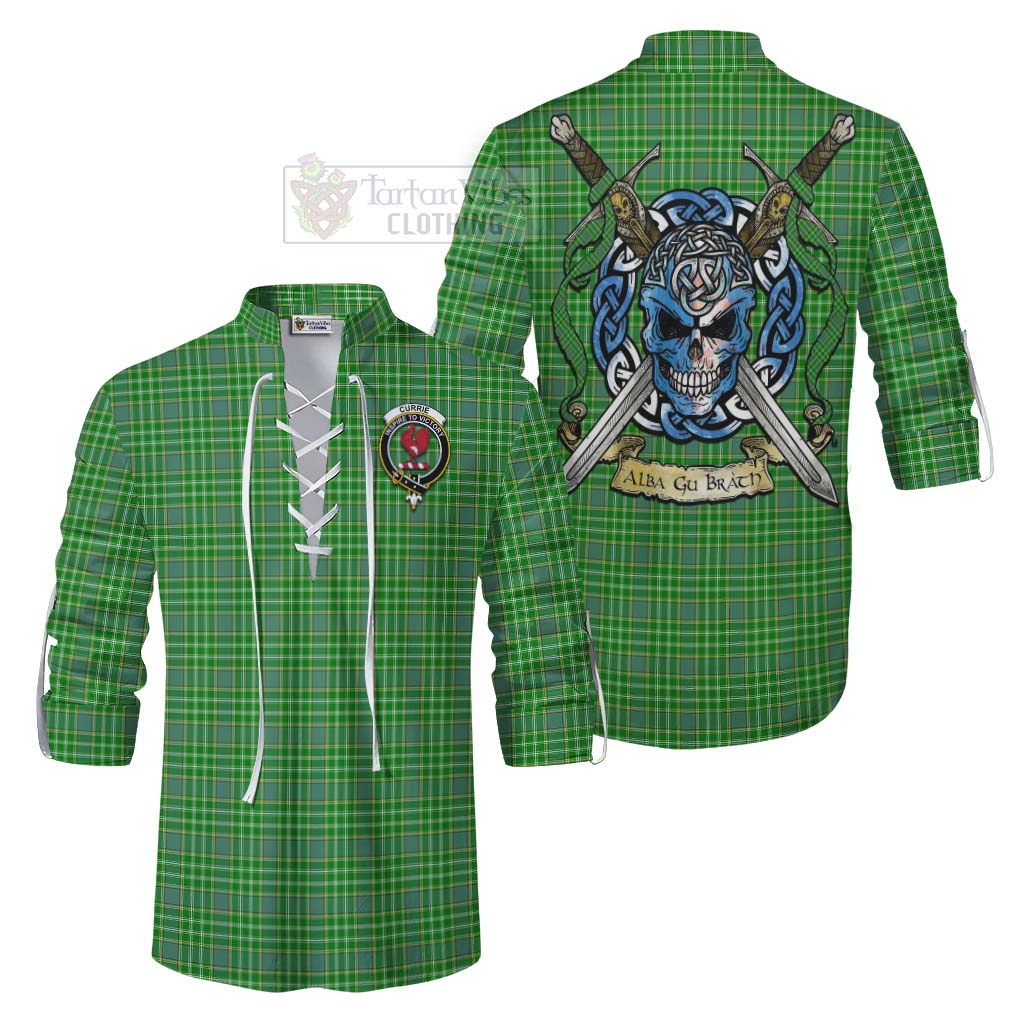 Tartan Vibes Clothing Currie Tartan Ghillie Kilt Shirt with Family Crest Celtic Skull Style