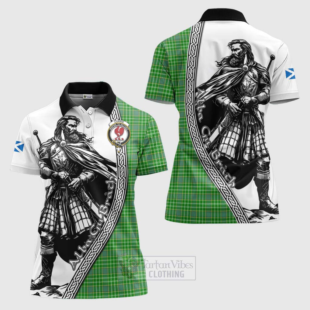 Tartan Vibes Clothing Currie Tartan Clan Crest Women's Polo Shirt with Highlander Warrior Celtic Style