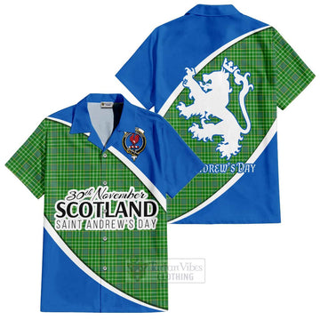 Currie Family Crest Tartan Short Sleeve Button Shirt Celebrate Saint Andrew's Day in Style