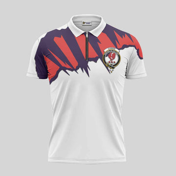Currie Clan Crest Zipper Polo Shirt with Retro Sport Style Unisex - 2D-tartanvibesclothing